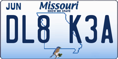 MO license plate DL8K3A