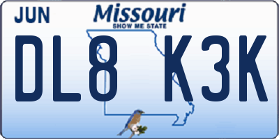MO license plate DL8K3K