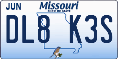 MO license plate DL8K3S