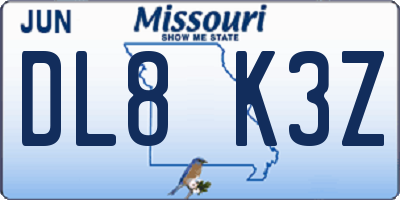 MO license plate DL8K3Z