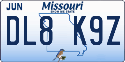 MO license plate DL8K9Z