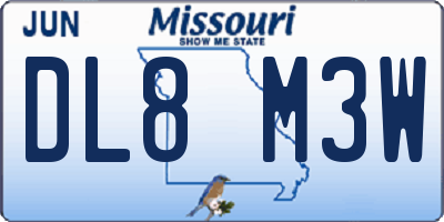 MO license plate DL8M3W