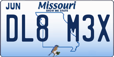 MO license plate DL8M3X