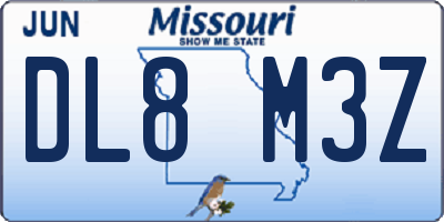 MO license plate DL8M3Z