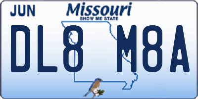 MO license plate DL8M8A