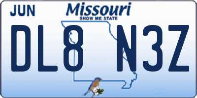 MO license plate DL8N3Z