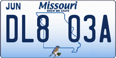 MO license plate DL8O3A