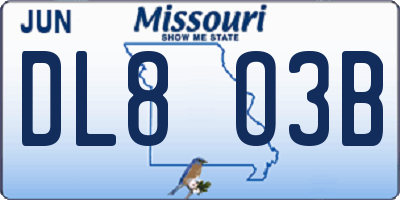 MO license plate DL8O3B