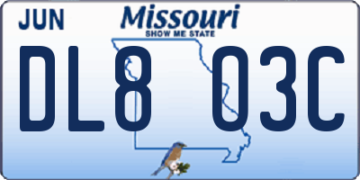 MO license plate DL8O3C