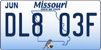 MO license plate DL8O3F