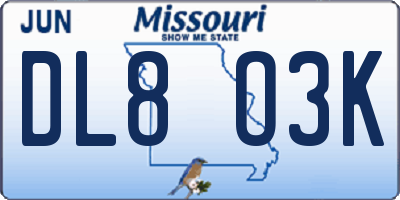 MO license plate DL8O3K