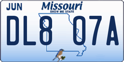 MO license plate DL8O7A