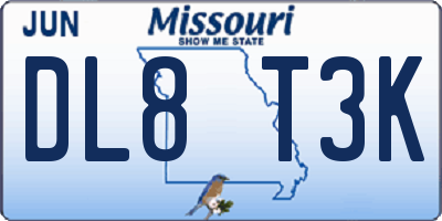 MO license plate DL8T3K