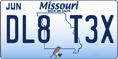 MO license plate DL8T3X