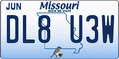 MO license plate DL8U3W