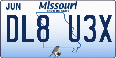 MO license plate DL8U3X