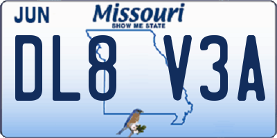 MO license plate DL8V3A