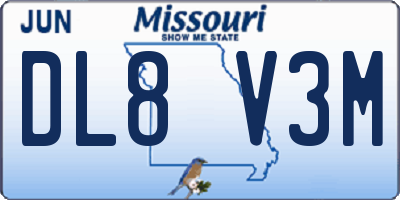 MO license plate DL8V3M
