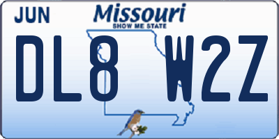 MO license plate DL8W2Z