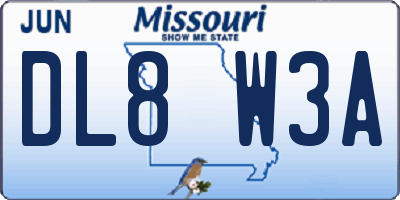 MO license plate DL8W3A