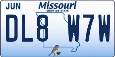 MO license plate DL8W7W