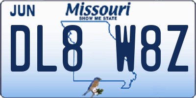 MO license plate DL8W8Z