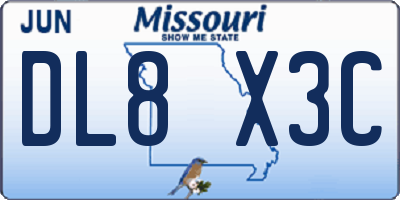 MO license plate DL8X3C