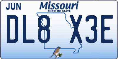 MO license plate DL8X3E