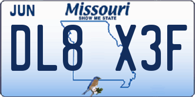 MO license plate DL8X3F