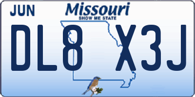 MO license plate DL8X3J