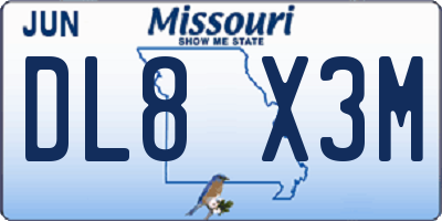 MO license plate DL8X3M