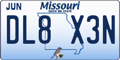 MO license plate DL8X3N