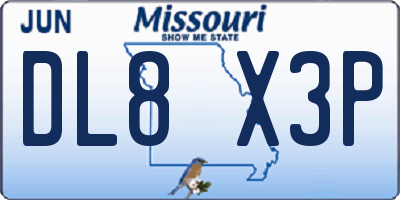 MO license plate DL8X3P