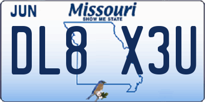 MO license plate DL8X3U