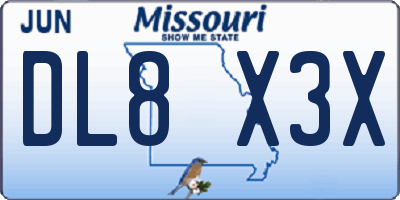 MO license plate DL8X3X