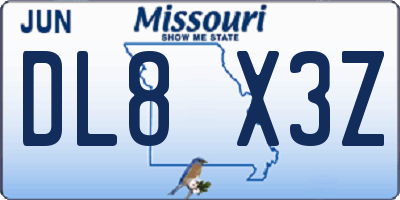 MO license plate DL8X3Z