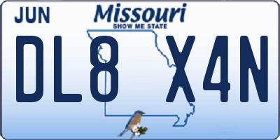 MO license plate DL8X4N