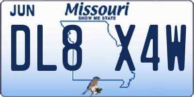 MO license plate DL8X4W