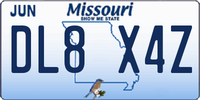 MO license plate DL8X4Z