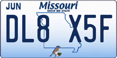 MO license plate DL8X5F