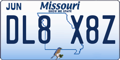 MO license plate DL8X8Z