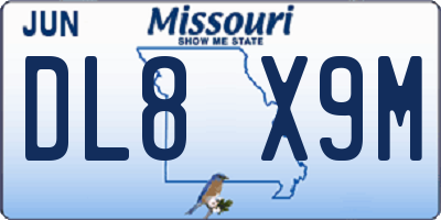 MO license plate DL8X9M