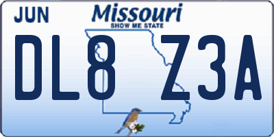 MO license plate DL8Z3A