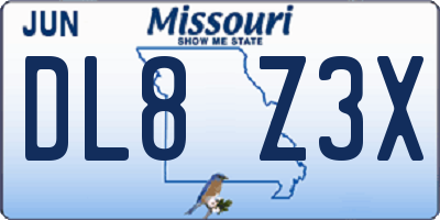 MO license plate DL8Z3X