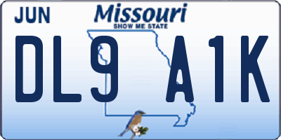 MO license plate DL9A1K