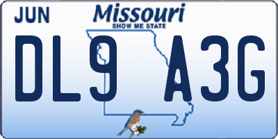 MO license plate DL9A3G