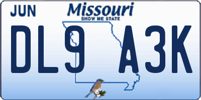 MO license plate DL9A3K