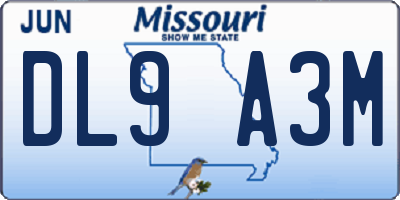 MO license plate DL9A3M