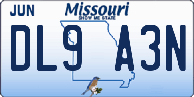 MO license plate DL9A3N