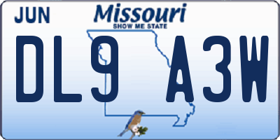 MO license plate DL9A3W